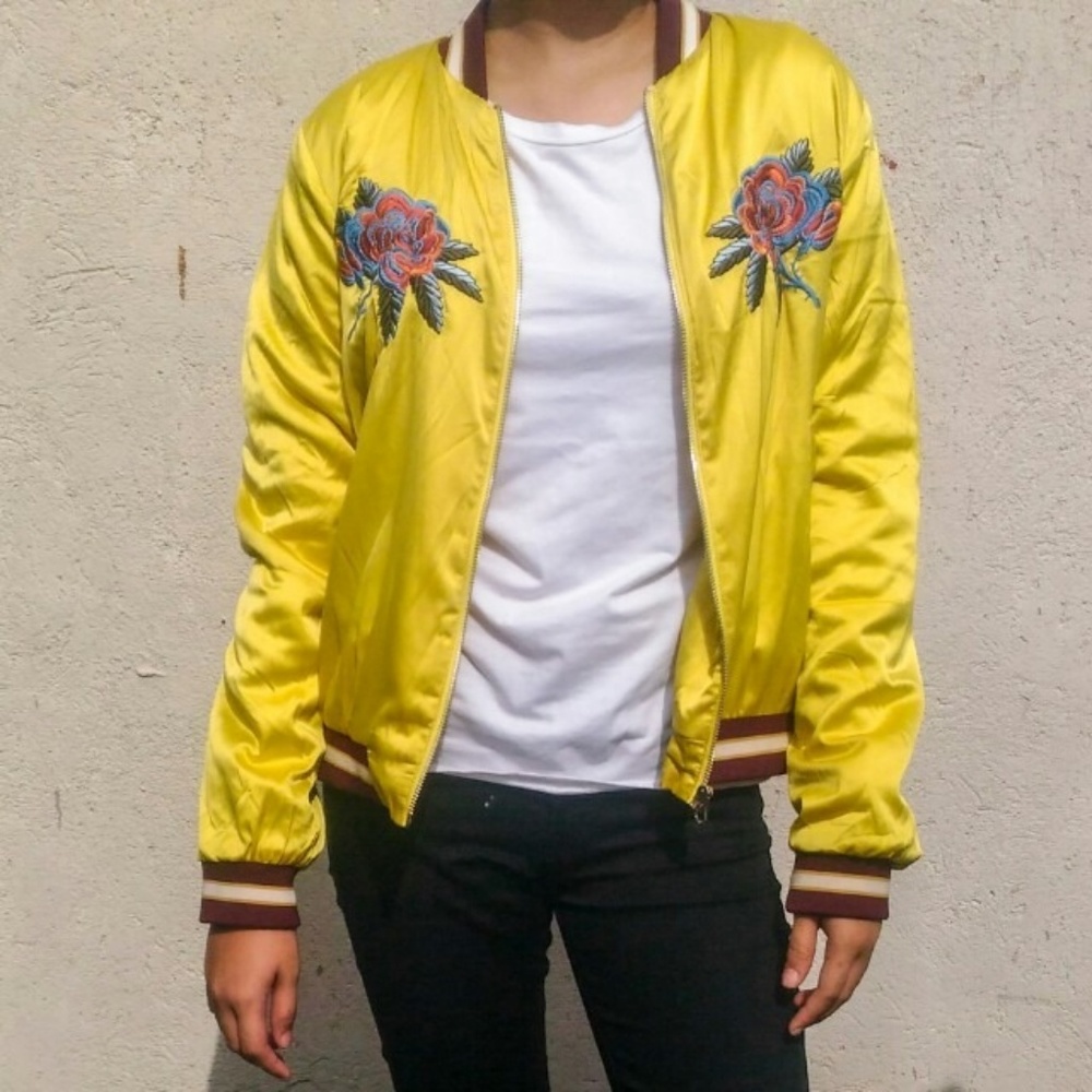Yellow Satin Bomber Jacket